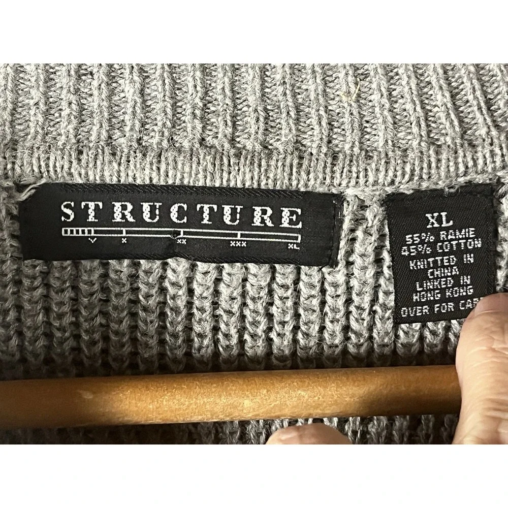 Vintage 90s Structure Sweater Mens XL Gray Crewneck Cotton/Ramie Long Sleeve - Picture 3 of 6